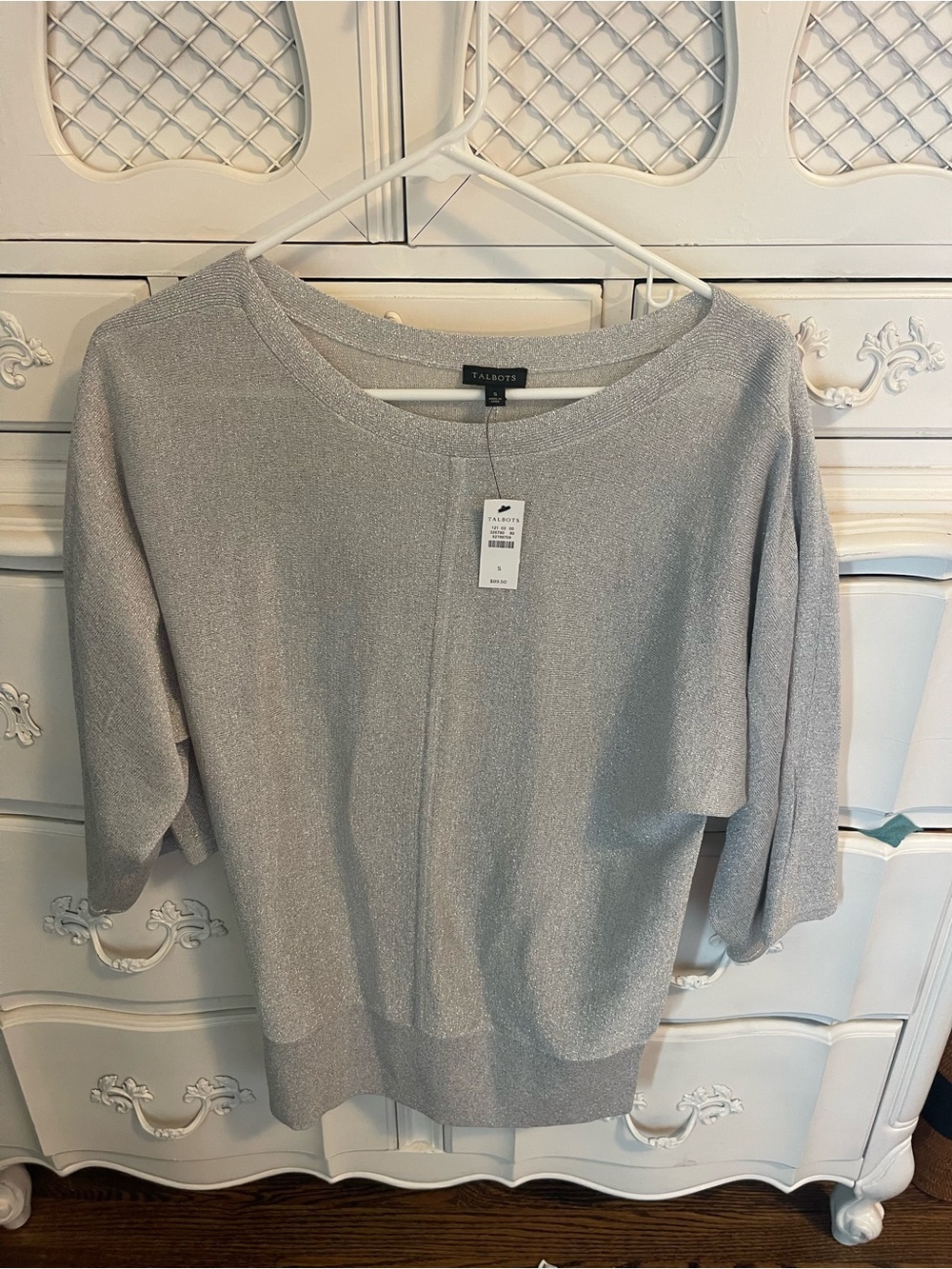 Talbots Silver-Gray Shimmer Scoop Neck Sweater
